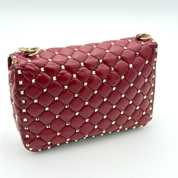 Valentino Garavani Rockstud Spike Red 2 Way Shoulder Bag Leather Handbag - Picture 3 of 10